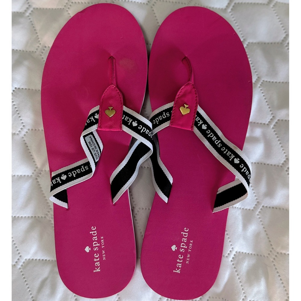 Kate Spade Flip Flops Women 10 Pink Excellent Logo Ribbon Thong Sandals